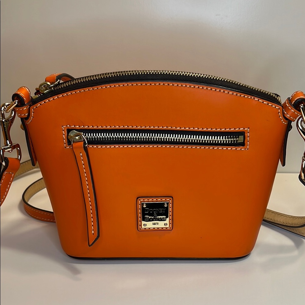 Dooney & Bourke Beacon Domed Orange Smooth Crossbody Bag Gold Tone Hardware